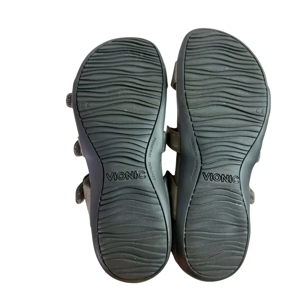 Vionic Women's 8 Pewter Gray Leather Strappy Slide On Comfort Sandals Walking - Picture 6 of 10